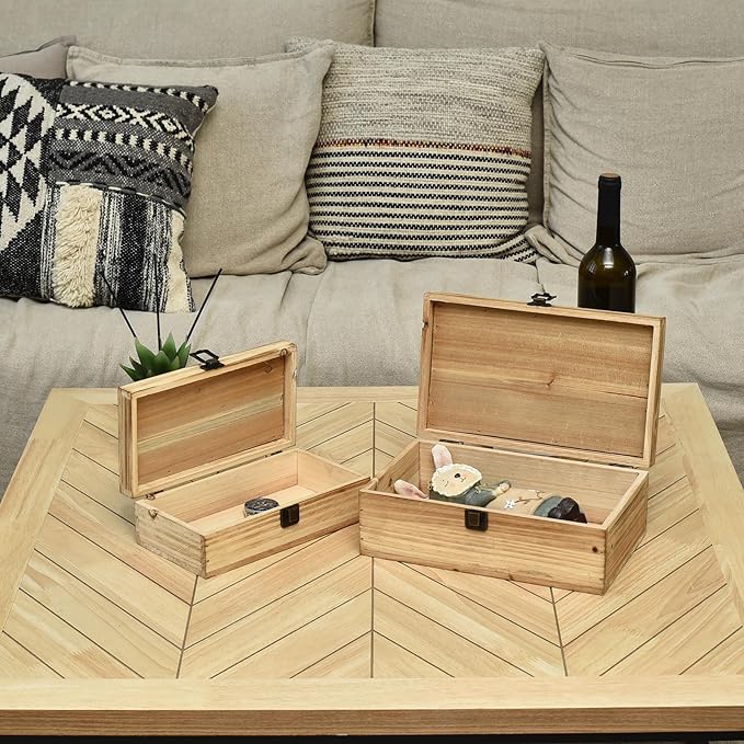 DECOR4SEASON Decorative Storage Boxes with Hinged Lid, 2 Pcs Memory Box for Keepsakes, Wooden Treasure Chest Box, Large Vintage Craft Box Trunk Basket for Men, Kids, Jewelry, (Linen Lid, White)