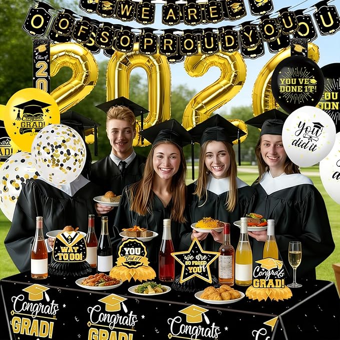 Graduation Decorations 2026 Themed Set - All-in-One Party Supplies with Backdrop & Tablecloth, Congrats Grad Banner for High School College Class of 2026 Decor