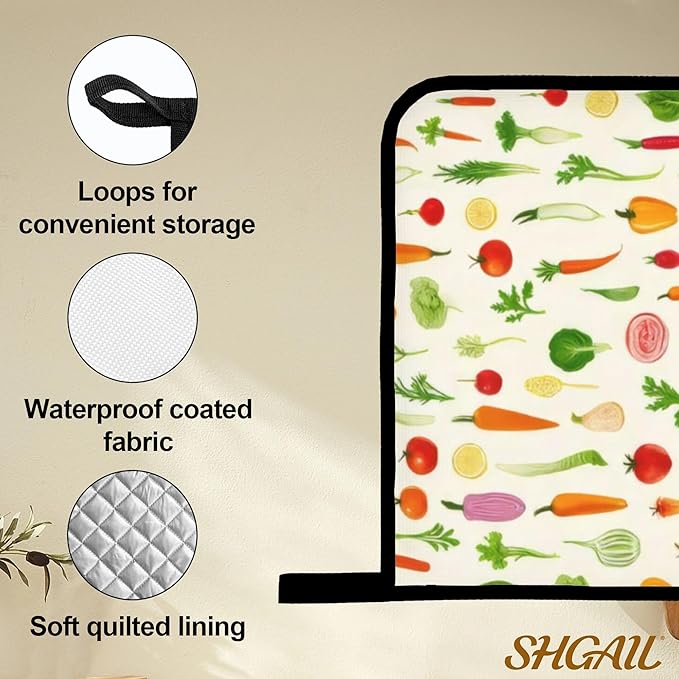 Oven Mitts and Hot Pads Set - Vegetables Pattern Funny Design, Heat Resistant Cute Pot Holders for Kitchen, Baking Gifts for Women