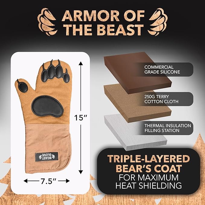 Bear Paw Oven Mitts (Beast Gloves) Funny Heat Resistant Oven Gloves, Non Slip Silicone Grip Bear Hands, Thick Potholders Set for Baking Grilling BBQ, Kitchen Gift, Cooking Gifts Kitchen Mitts Set
