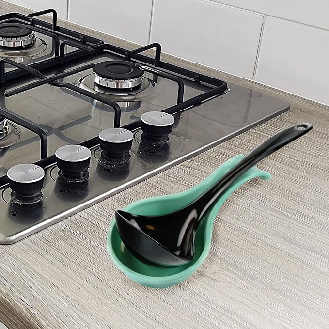 Reston Lloyd Kitchen Counter Utensil Spoon Rest, Ladles, Spaghetti Forks, & Spatulas, Durable BPA-Free Plastic – Dishwasher Safe, Décor, Space Saving Hanging Hole on Handle, Seafoam
