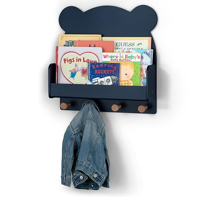 babyGap by Delta Children Brannan Bear Wall Shelf with 4 Hooks, Navy
