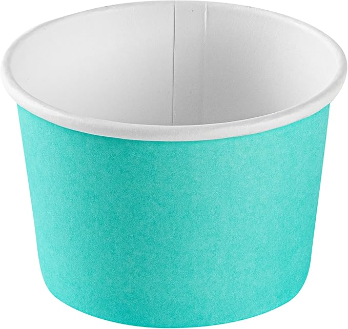 Coppetta 4 Ounce Dessert Cups, 200 Disposable Ice Cream Cups - Lids Sold Separately, Heavy-Duty, Turquoise Paper Frozen Yogurt Bowls, For Hot And Cold Foods - Restaurantware