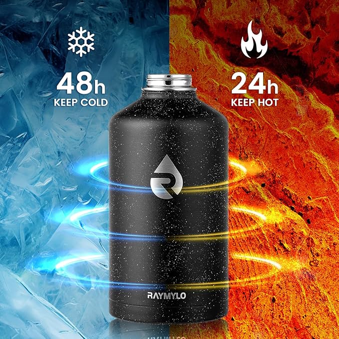 RAYMYLO 128oz Insulated Water Bottle, Triple Wall Vacuum Stainless Steel Water Bottles - Keeps Cold 48H, Reusable One Gallon Flask Jug for Gym, Sports, Camping, Hiking,Travel, Starry Sky-Black