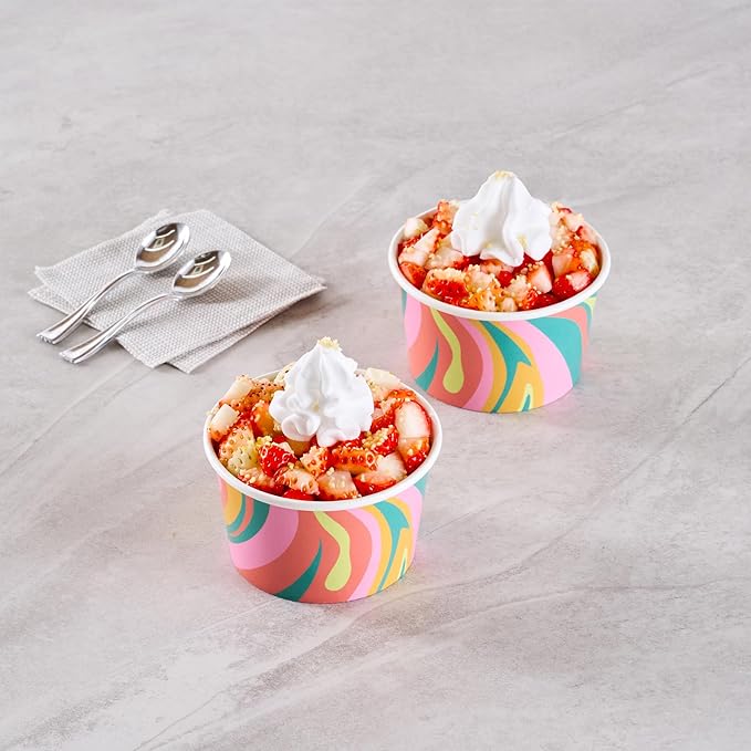 Coppetta 8 Ounce Dessert Cups, 50 Greaseproof Ice Cream Cups - Lids Sold Separately, For Hot And Cold Foods, Psychedelic Sunrise Paper Yogurt Bowls, Disposable, Sturdy - Restaurantware