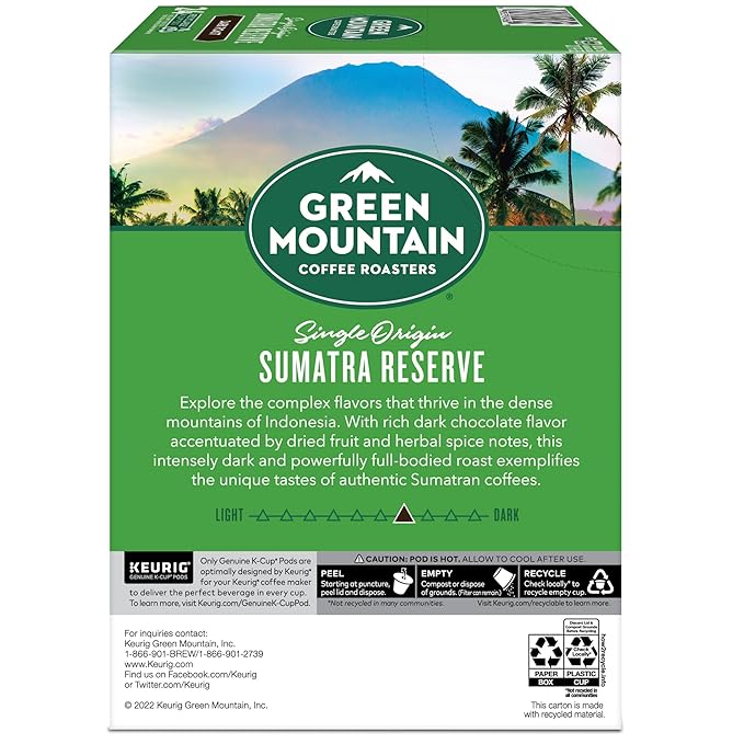 Green Mountain Coffee Roasters Sumatra Reserve, Single-Serve Keurig K-Cup Pods, Dark Roast Coffee Pods, 96 Count
