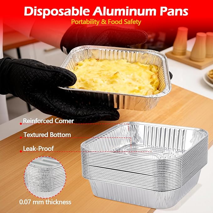 8x8 Aluminum Foil Pans, 35 Pack Disposable Trays Half Size Heavy Duty Tin Pans Deep Food Containers For Cooking, Meal Prep, Baking, Roasting, Chafing, Heating or Steam Table