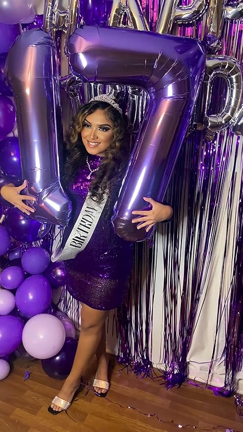15th Birthday Decorations, Purple Balloon Numbers for Girls Boys Happy Birthday Decorations, 40 Inch Balloon for 15 51 Graduation Wedding Anniversaries Party