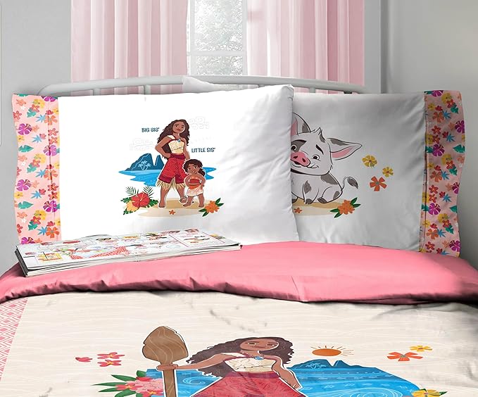 Jay Franco Disney Moana Queen Comforter Set - 7 Piece Bedding Includes Sheet Set & Pillow Covers - Super Soft Floral Kids Bedding