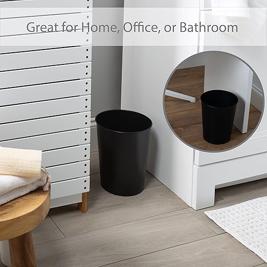 Bath Bliss 5 Liter Small Wastebasket | Round Open Top | Trash Can | Bathroom | Bedroom | Kitchen | Office | Dorm | Disposal Waste Bin | Garbage | Matte Black