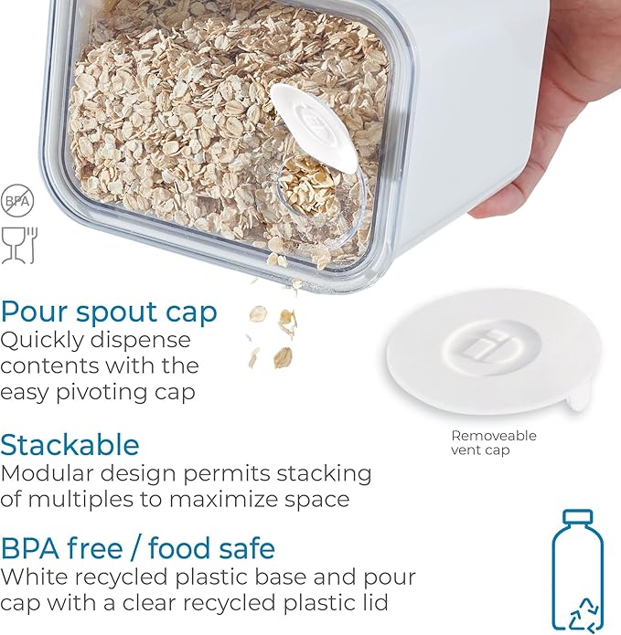 iDesign Small Airtight Kitchen Canister with Removable Pour Cap - Set of 4 - White