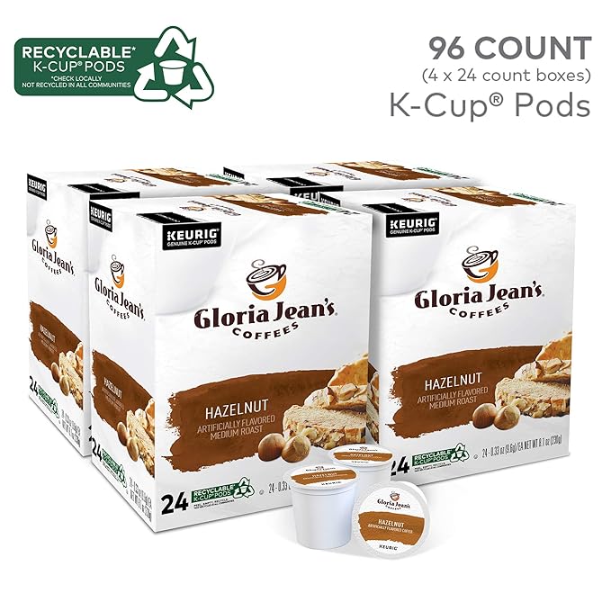 Gloria Jean's Coffees Hazelnut, Single-Serve Keurig K-Cup Pods, Flavored Medium Roast Coffee, 96 Count