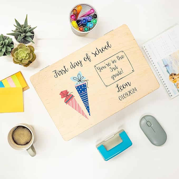 Creative Deco Personalized Wooden Storage Box School Box | 11.8 x 7.87 x 5.51 in (+-0.5) | Mulitple Choice | Hinged Lid Handle Engraving | Unpainted Gift Box | Rough UNSANDED Keepsake Souvenir Chest