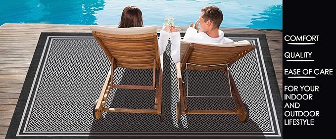 Gertmenian Indoor Outdoor Classic Flatweave Area Rug, Stain & UV Resistant Carpet, Deck, Patio, Poolside & Mudroom, 9x13 Ft Extra Large, Simple Border, Navy Blue, 21979
