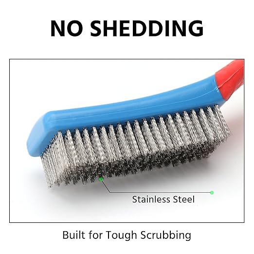 Wire Brushes for Rust Removal - Stainless Steel Wire Metal Brush for Cleaning Concrete, Paint Remover for Concrete & Grill Rust Remover with Ergonomic Handle (15.5x3.5cm)