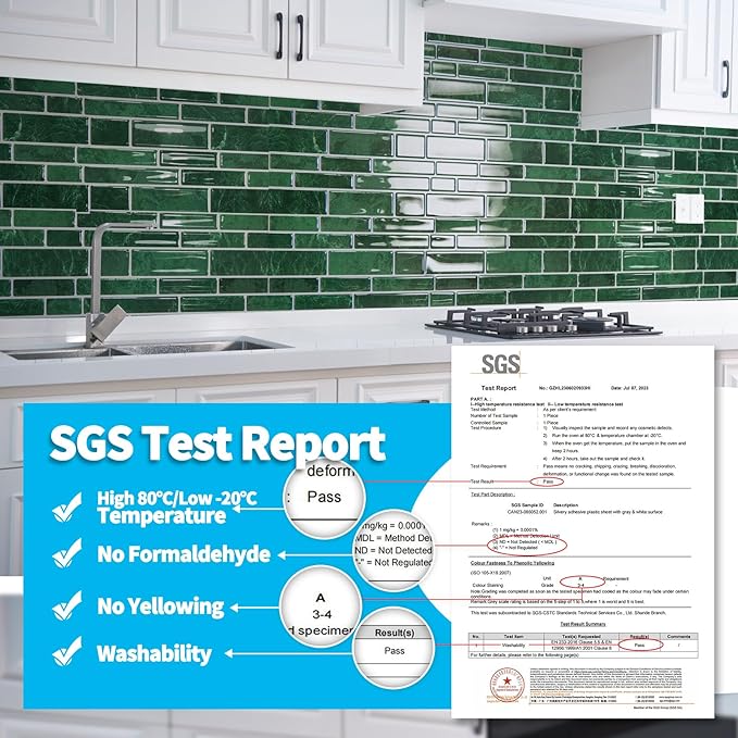 Art3d 10-Sheet Peel and Stick Backsplash Tile, Vinyl Stick On Wall Tile for Kitchen Bathroom Laundry Room, Marble Design 12" x 12" - Green