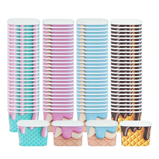 Coppetta 12 Ounce Dessert Cups, 200 Greaseproof Ice Cream Cups - Lids Sold Separately, For Hot And Cold Foods, Assorted Cone Paper Yogurt Bowls, Disposable, Sturdy - Restaurantware