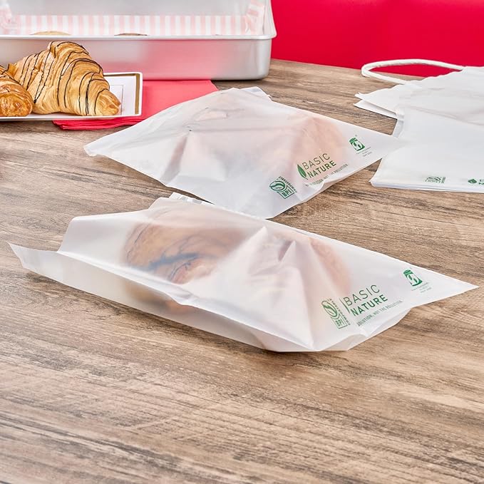Restaurantware Cookie Bags 100 Count 10 x 8 Inch Resealable Translucent BPI-Certified Compostable Treat Bags with Lip and Tape Design for Bakeries and Pastry Shops for Candies, Cookies, and Treats