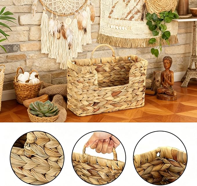 Mail Baskets for Wall, 11.8 x 4.3 x 9.8 in Woven Hanging Magazine Baskets,Hanging Wall ,With Handles