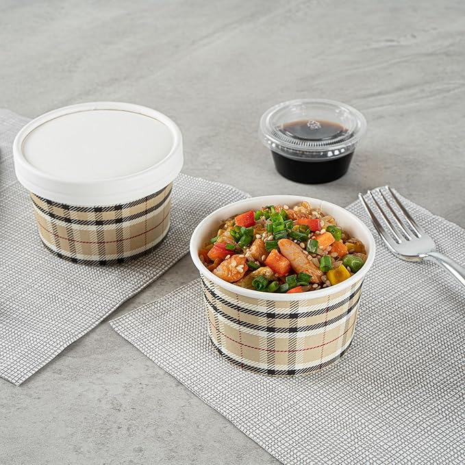 Restaurantware Coppetta 5 Ounce Dessert Cups, 200 Disposable Ice Cream Cups - Lids Sold Separately, Sturdy, Plaid Paper FroYo Bowls, For Hot And Cold Foods, Perfect For Gelato Or Mousse