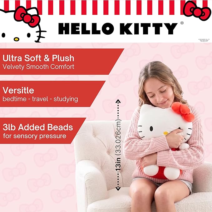 Hello Kitty Bedding Weighted Cuddle Pillow – 3lb Soft Plush & Cozy Sanrio Pillow for Comfort, (Officially Licensed Product) By Franco Calm