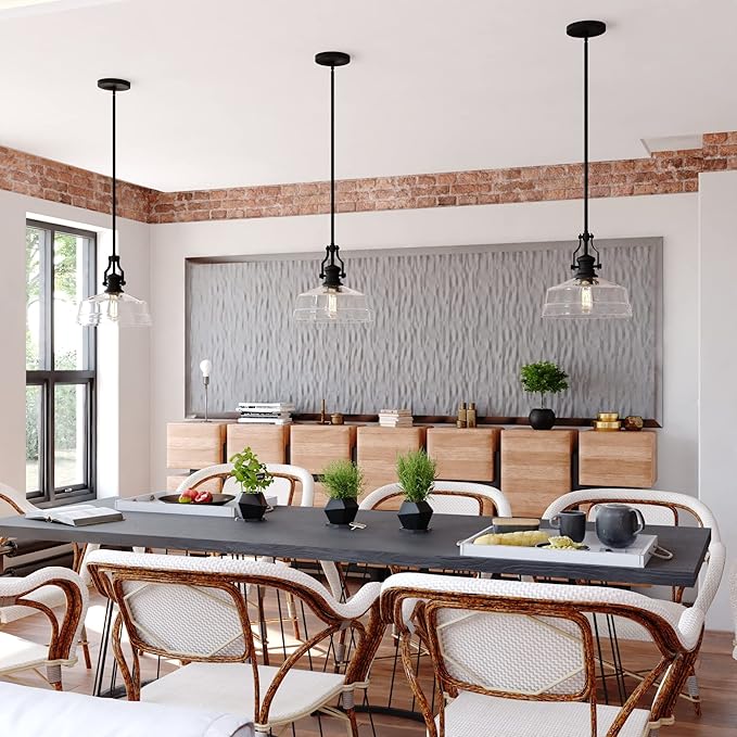 VAXCEL Beloit 1 Light Matte Black Farmhouse Pendant Light with Clear Glass Dome