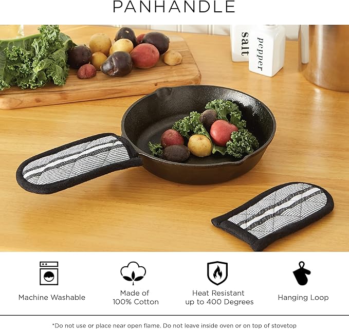 DII Basic Terry Collection Quilted 100% Cotton, Pan Handle, Black, 3 Piece