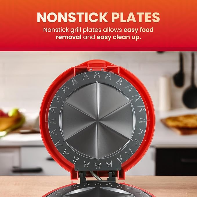 Elite Gourmet EQD-118 Electric Non-Stick 11" Quesadilla Maker,Easy-Slice 6-Wedge,Grilled Cheese Corn Flour Tortilla Snacks,Red,(Pack of 3)
