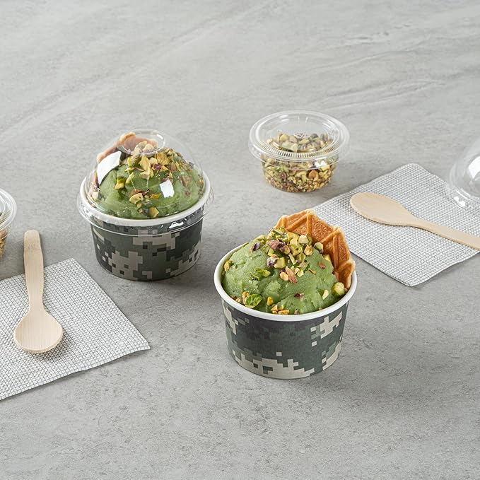 Restaurantware Coppetta 3-Ounce Dessert Cups, 200 Disposable Ice Cream Cups - Lids Sold Separately, Sturdy, Camouflage Paper FroYo Bowls, For Hot And Cold Foods, Perfect For Gelato Or Mousse