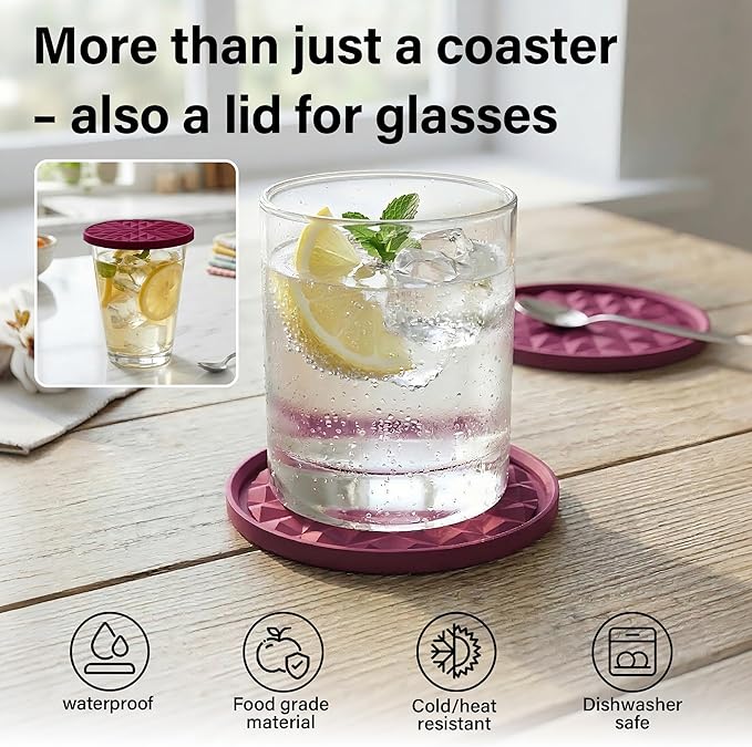 Silicone Coasters for Drinks[4 Pack]- Cup Mat for Tabletop Protection-Non-Slip, Non-Stick, Coffee Table Decor, Great Gift for Mother’s Day, Red