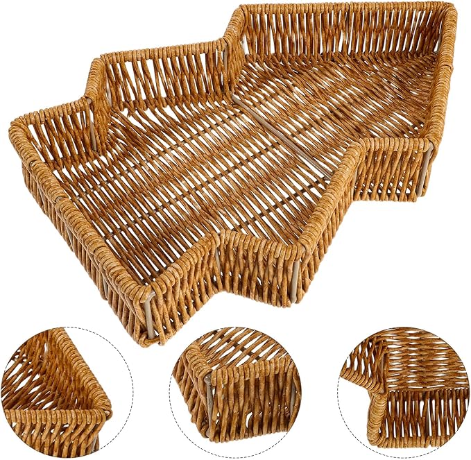 Christmas Tree Serving Platter Bread Basket Rustic Farmhouse Imitation Rattan Holiday Snack Tray Countertop Organizing Bin for Kitchen Tabletop Decor