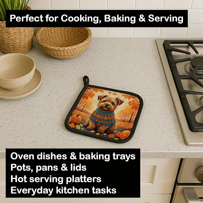 Caroline's Treasures DAC1060PTHD Norfolk Terrier Fall Pair of Pot Holders Kitchen Heat Resistant Pot Holders Sets Oven Hot Pads for Cooking Baking BBQ, 7 1/2 x 7 1/2