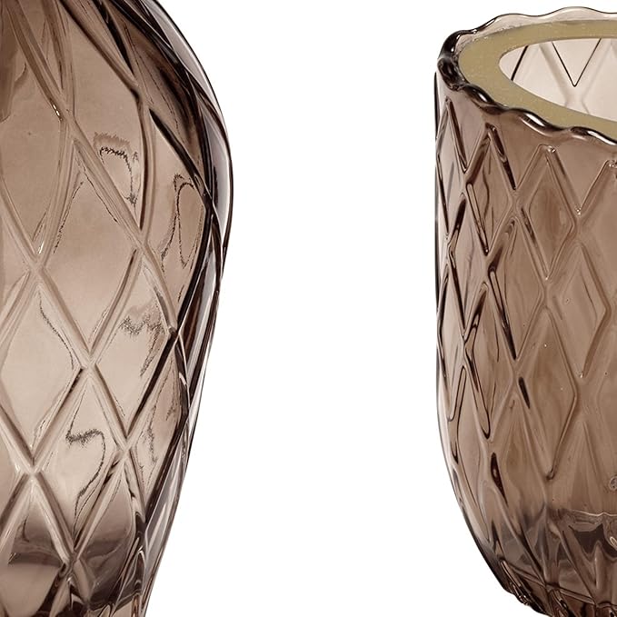 Nicole Miller – Bathroom Accessory Set, Toothbrush Holder and Lotion Dispenser, Embossed Glass with Gold-Tone Accents, Trellis Home Decor – Perfect for Organizing Bathroom Essentials (Bijou Brown)
