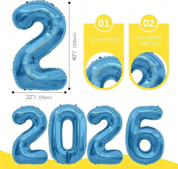 2026 Balloons, Graduation Balloons, 40 Inch 2026 Balloon Numbers, Blue Number Balloons, Graduation Decorations Class Of 2026 Grade Party Decorations, Grad Balloons Globos de Graduación 2026