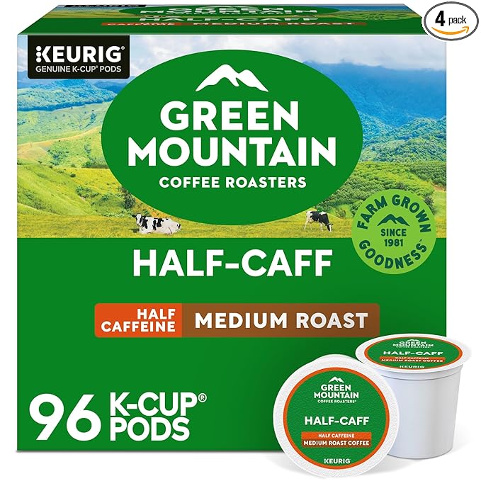 Green Mountain Coffee Roasters Half Caff, Single-Serve Keurig K-Cup Pods, Medium Roast Coffee Pods, 96 Count