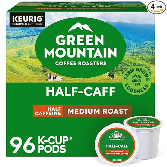 Green Mountain Coffee Roasters Half Caff, Single-Serve Keurig K-Cup Pods, Medium Roast Coffee Pods, 96 Count