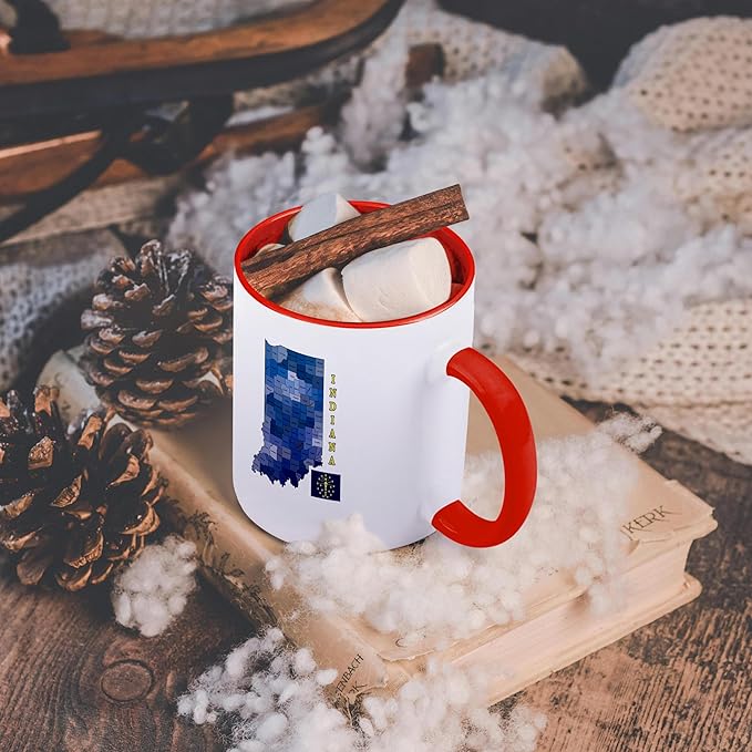 3dRose Flag and county map the state of Indiana. Counties labeled, colored 11oz Two-Tone Red Mug
