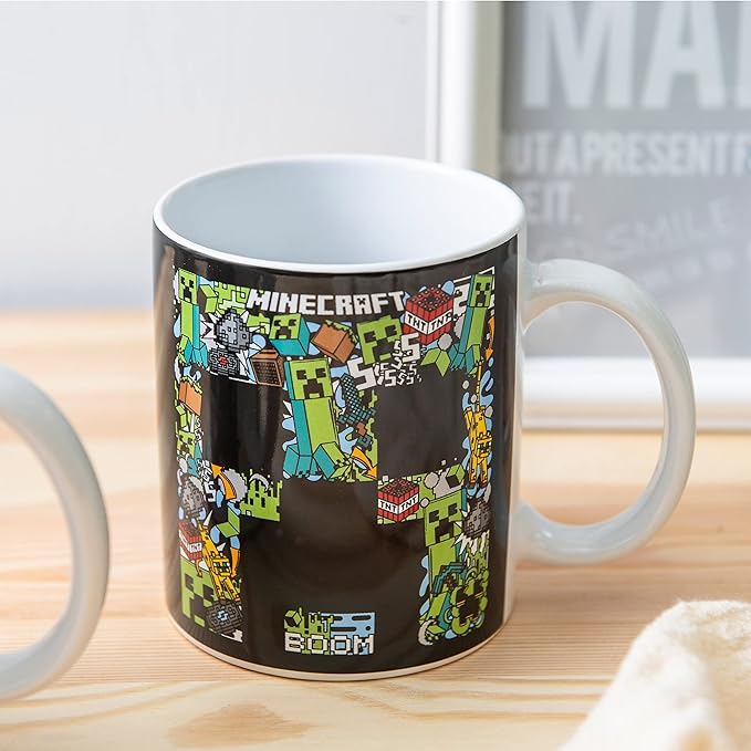 Zak Designs Minecraft Mug Unique Ceramic Coffee Cup Set, Can Coffee Mugs with Comfortable Handle for Gamer Gifts, Dishwasher and Microwave Safe (11.5 oz, 4-Piece Set)