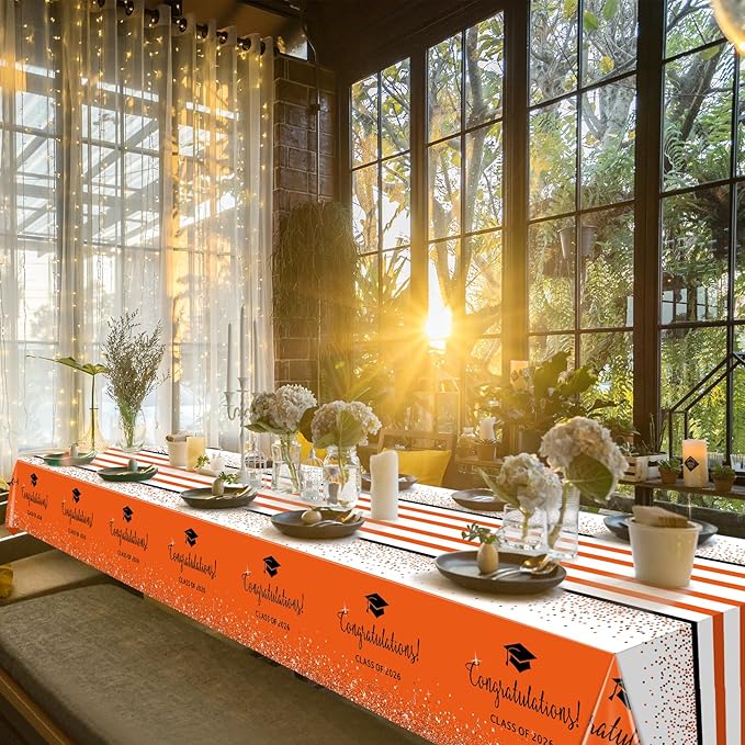 3 Pack Class of 2026 Graduation Tablecloths,Foil Dot Plastic Disposable Rectangle Table Covers for 2026 High School University College Graduation Party Decorations,108*54 Inch (Orange and Black)