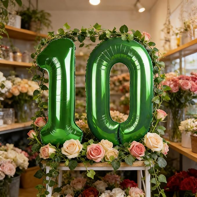 Balloon Numbers 10th Birthday Decorations, 40 Inch Big Foil Balloon for Men & Women, Dark Green Number Balloons for Wedding Memorial Day Birthday Aniversarry Supplies