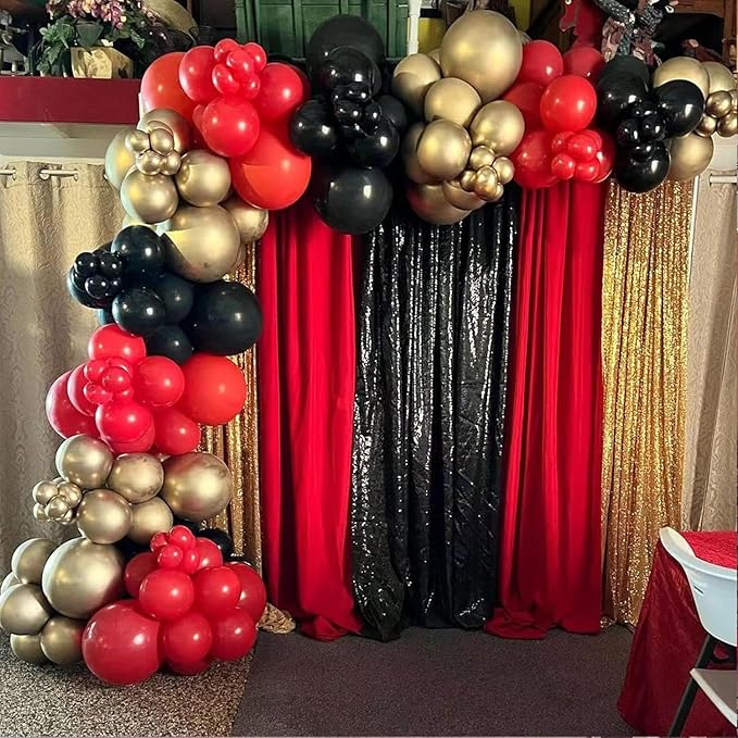 153Pcs Red and Black Gold Balloons Garland Arch Kit - 18 12 10 5 inch Different Size Black and Red Metallic Gold Balloons for Casino Anniversary Night Hollywood Movie Night Party Decorations
