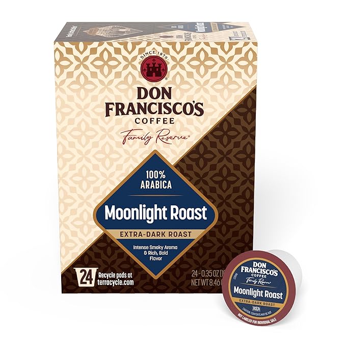 Don Francisco's Moonlight Roast Coffee Pods, 24 Count, Extra Dark Roast, Compatible with Keurig Brewers