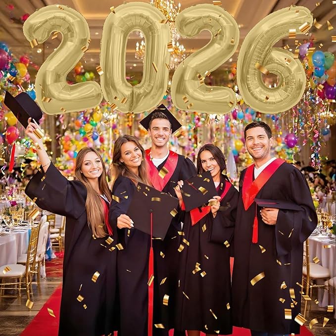 2026 Balloons, 2026 Number Balloons, 40 Inch Large Foil Graduation Balloon 2026 Numbers for Graduation Decorations Class of 2026, Birthday, Anniversary, New Year Eve Party Decorations, Matt Gold