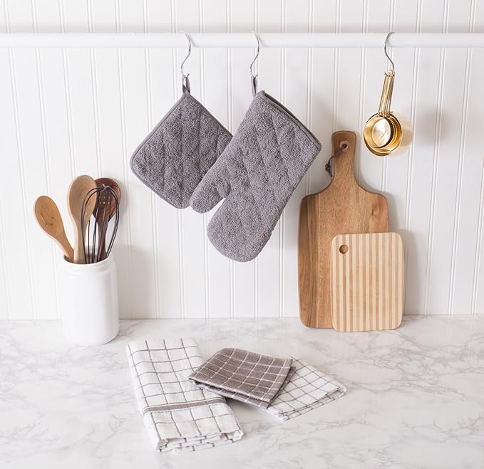 DII Basic Terry Collection 100% Cotton Quilted, Oven Mitt, Gray, 2 Piece
