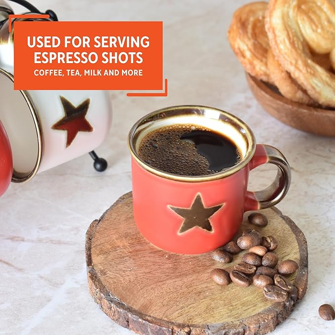 Imusa USA 4pc 3oz Red and White Unique STAR Design Espresso Cups 9Cuban Coffee