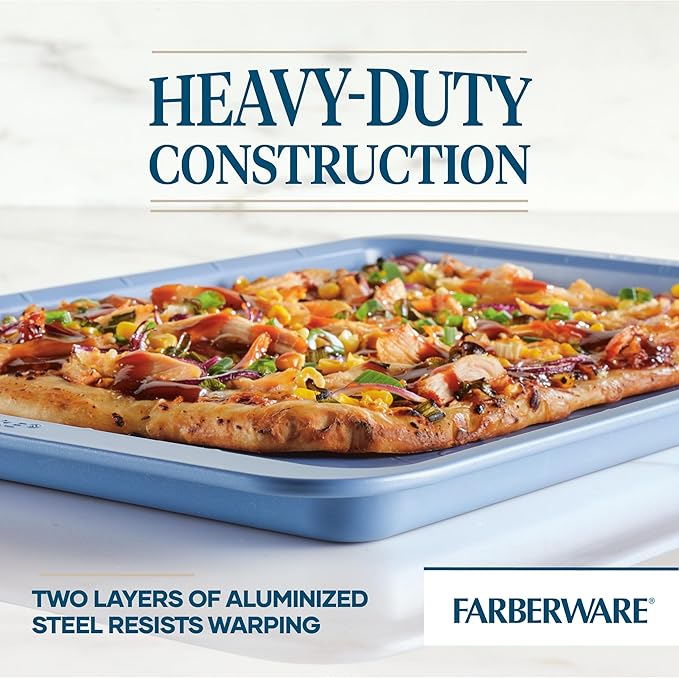 Farberware Easy Solutions Nonstick Bakeware Cookie Pan/Baking Sheet with Drop Zones and Portion Marks, 11 Inch x 17 Inch - Blue