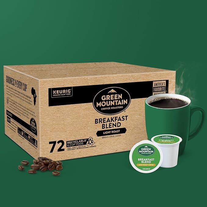 Green Mountain Coffee Roasters Breakfast Blend, Single-Serve Keurig K-Cup Pods, Light Roast Coffee Pods, 72 Count