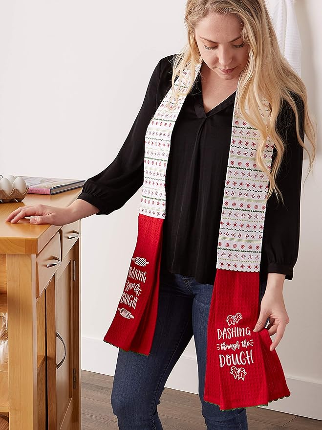 DII Christmas Kitchen Décor, Holiday Cooking & Baking Accessories Machine Washable Cotton, Towel Scarf, 4x70, Dashing Through The Dough