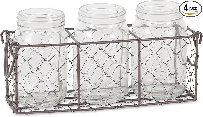 DII Chicken Wire Collection Farmhouse Vintage, Caddy with Vases, Rustic Bronze
