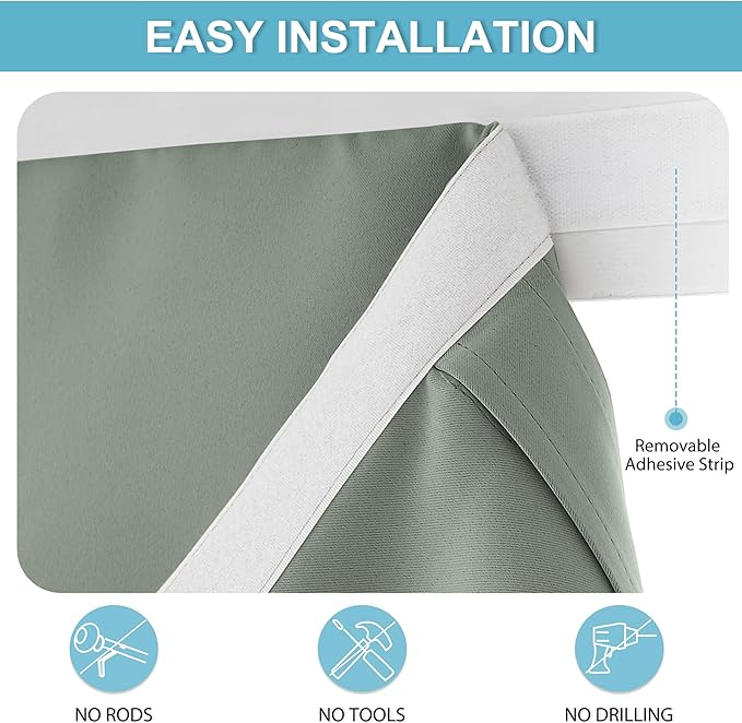 RYB HOME Room Darkening Blinds for French Door, Privacy Self-Adhesive Blackout Thermal Insulated Patio French/Back/Tricia Door Cover Window Curtains, W36 x L80 inch, 1 Panel, Sage Green